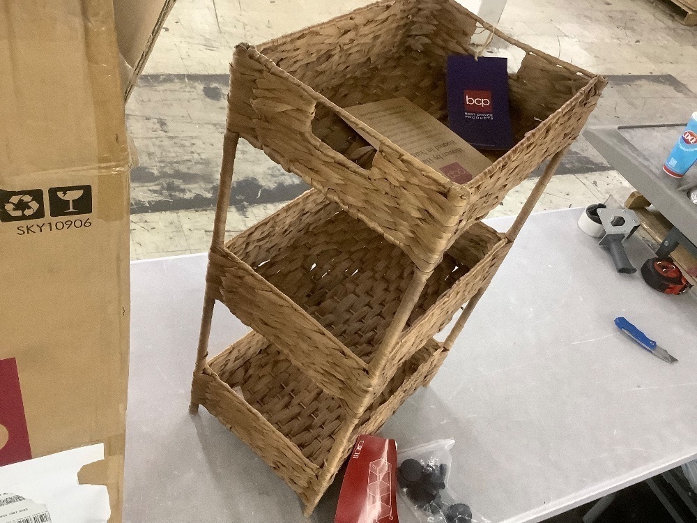 3-Tier Water Hyacinth Rolling Utility Cart w/ Weaved Baskets Natural - Image 4 - Lot 482