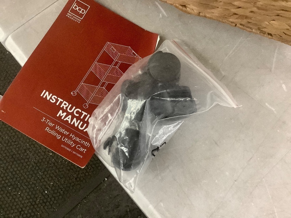 3-Tier Water Hyacinth Rolling Utility Cart w/ Weaved Baskets Natural - Image 5 - Lot 482