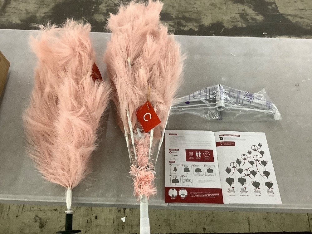 4.5' Premium Artificial Pink Pampas Christmas Tree w/ Foldable Metal Base - Image 2 - Lot 282