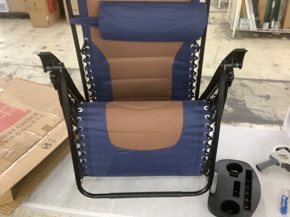 Oversized Padded Zero Gravity Chair, Folding Recliner w/ Headrest, Side Tray - Image 1 - Lot 293