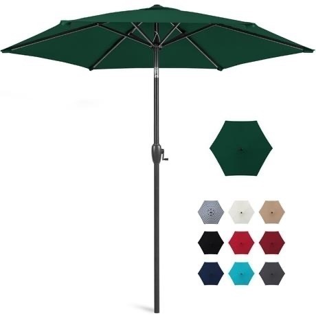 Outdoor Market Patio Umbrella w/ Push Button Tilt, Crank Lift - 7.5ft - Lot 782