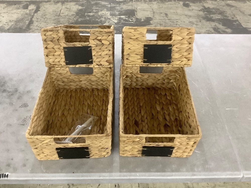 Set of 4 Water Hyacinth Pantry Baskets w/ Chalkboard, Marker, 12in - Light Damage to 2 - Image 1 - Lot 389