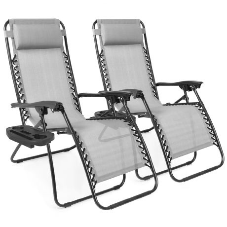Set of 2 Adjustable Zero Gravity Patio Chair Recliners w/ Cup Holders - Lot 395