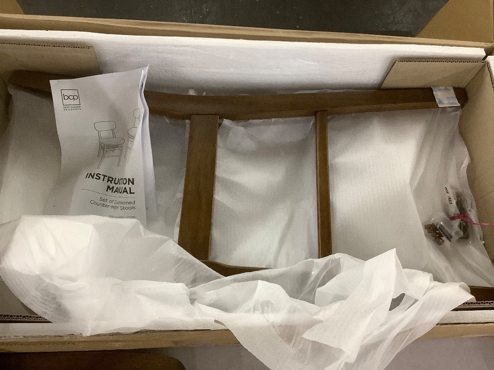 2-Piece Farmhouse Counter Height Bar Stool Set w/ Cushioned Seat, Backrest - Image 4 - Lot 396