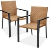 Set of 2 Stackable Wicker Chairs w/ Armrests, Steel Accent Furniture - Thumbnail 1