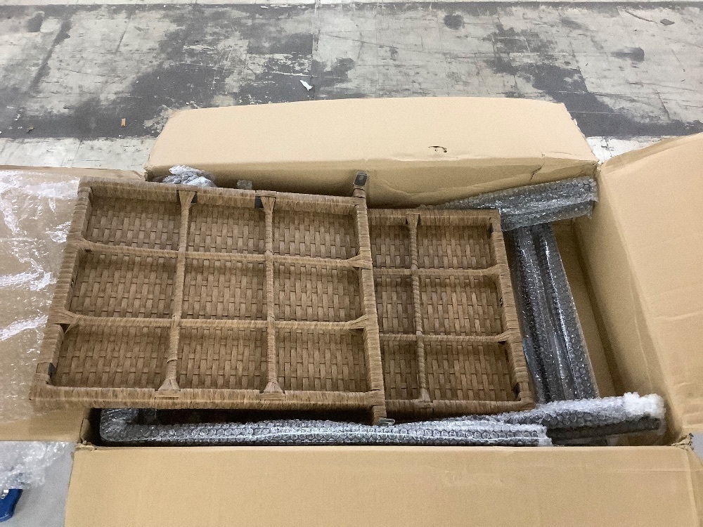 Set of 2 Stackable Wicker Chairs w/ Armrests, Steel Accent Furniture - Image 2 - Lot 382