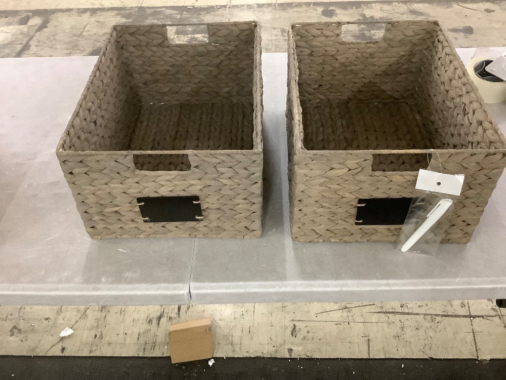 Set of 2 Water Hyacinth Pantry Baskets w/ Chalkboard, Marker - 16in - Image 2 - Lot 494