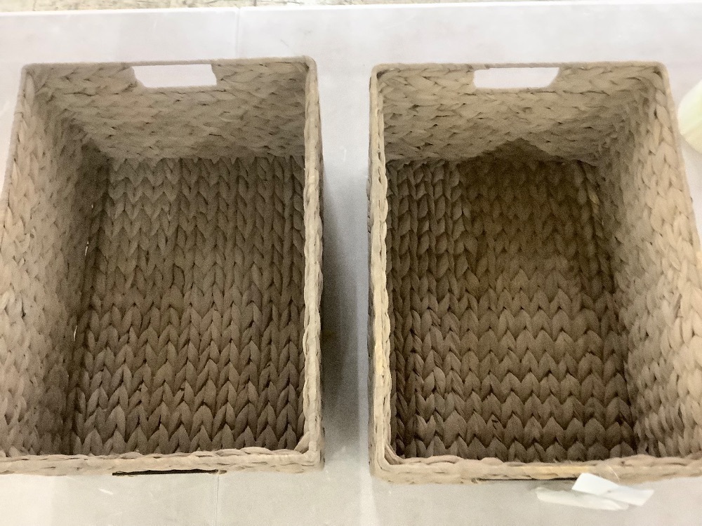 Set of 2 Water Hyacinth Pantry Baskets w/ Chalkboard, Marker - 16in - Image 3 - Lot 494