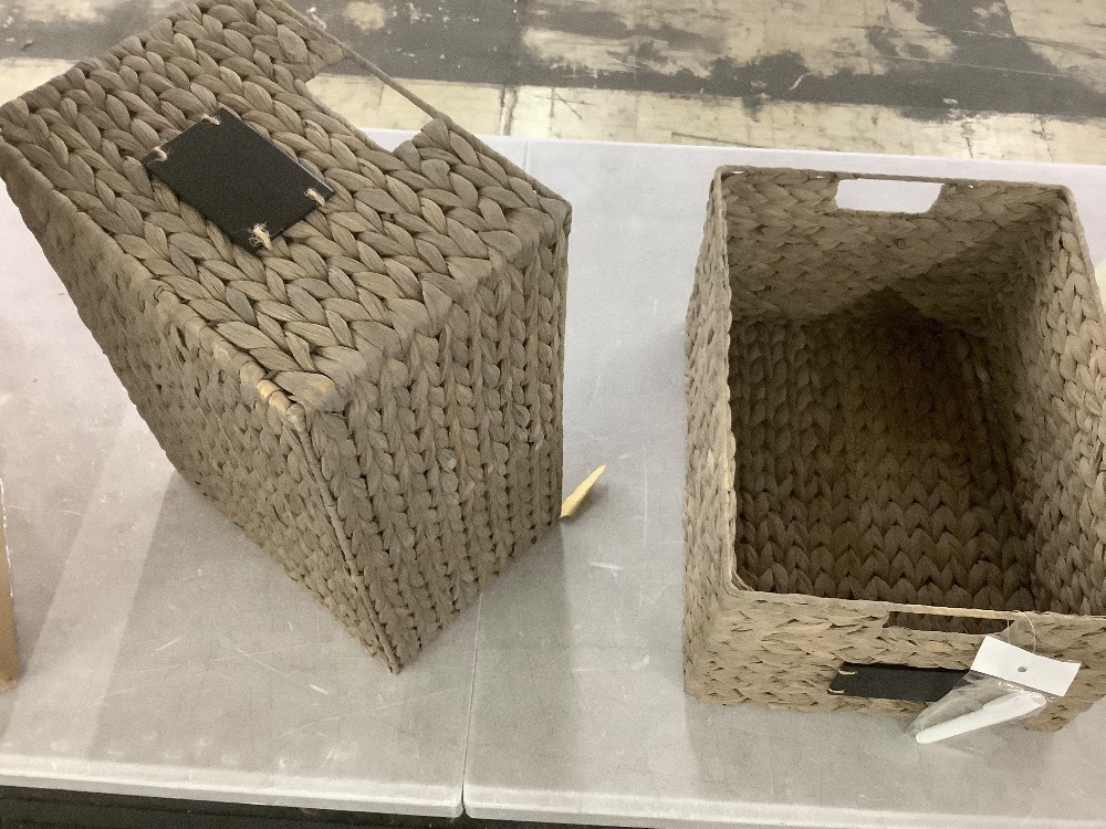 Set of 2 Water Hyacinth Pantry Baskets w/ Chalkboard, Marker - 16in - Image 4 - Lot 494