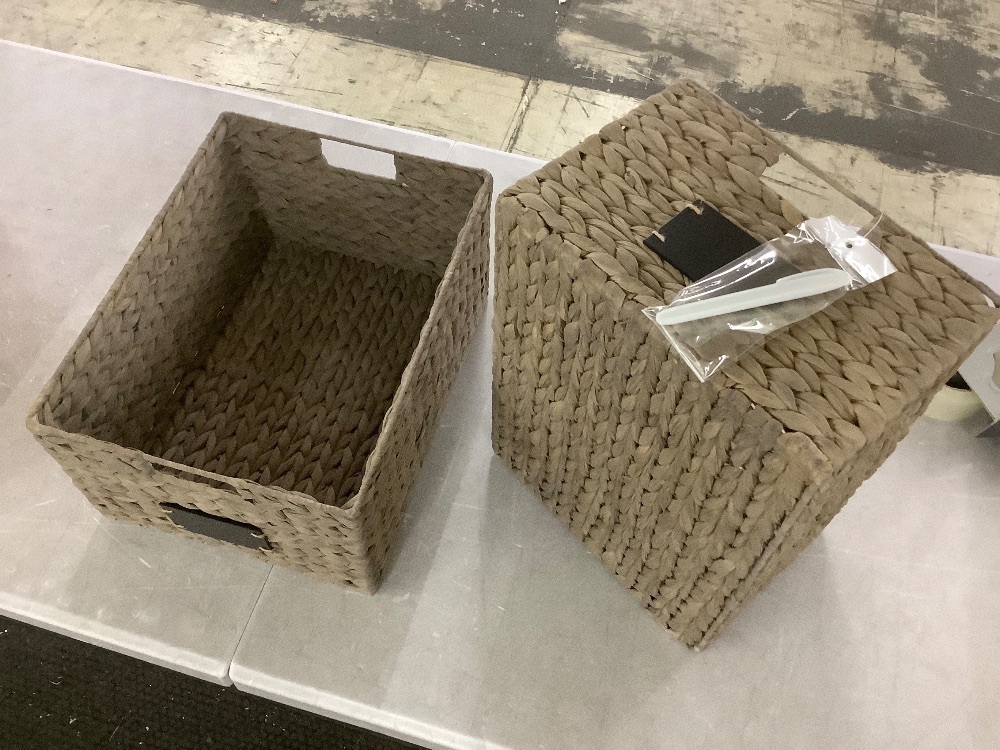 Set of 2 Water Hyacinth Pantry Baskets w/ Chalkboard, Marker - 16in - Image 5 - Lot 494