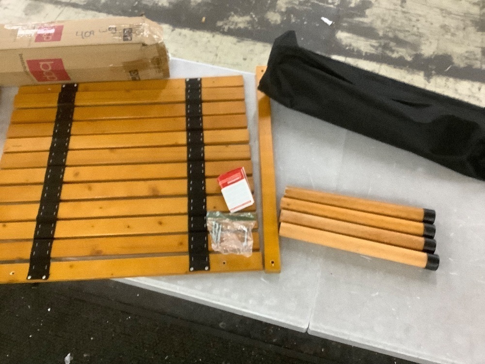Foldable Indoor Outdoor Wooden Table w/ Carrying Case - 28x28in - Image 1 - Lot 593