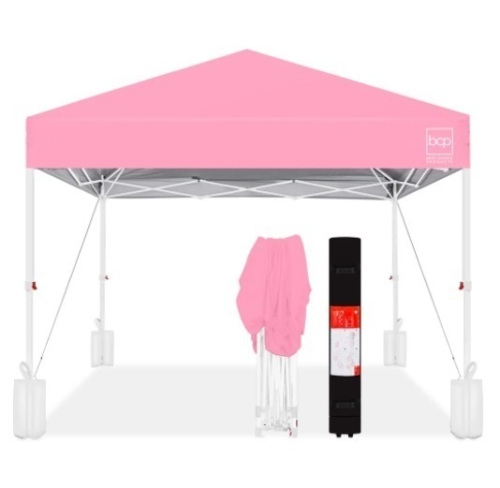 One-Person Setup Instant Pop Up Canopy w/ Case, 4 Weight Bags - 10x10ft - Lot 487