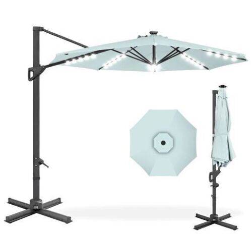 360-Degree Solar LED Cantilever Offset Patio Umbrella w/ Tilt - 10ft - Lot 600