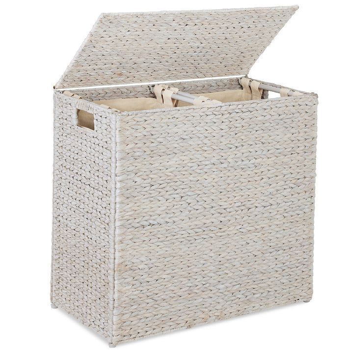 Large Water Hyacinth Double Laundry Hamper Basket w/ 2 Liner Bags - Image 1 - Lot 698