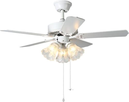 TWLITE 42" Indoor Ceiling Fan with Pull-Chain and Three LED Light Bulbs Base - Lot 681