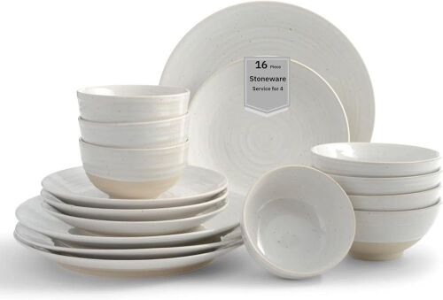 Sango Siterra 16-Piece Rustic White Stoneware Dinnerware Set - Lot 688