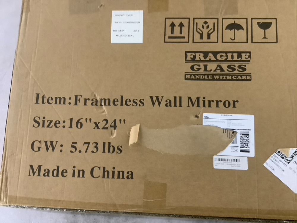 Ruomeng Rectangle Frameless Wall Mirror 16” x 24" Beveled Edge - Image 5 - Lot 787