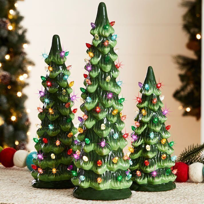 Set of 3 Pre-Lit Ceramic Tabletop Christmas Trees - Image 1 - Lot 322