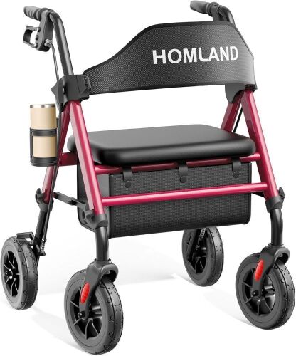 HOMLAND Foldable Rollator Walker with Seat, 8" Big Rubber Wheels for All Terrain - Lot 129