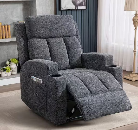 Bestier 33.5 in. W Gray Fabric Manual Massage Recliner Chair with Remote Control and 2 Dual Cup Holders - Image 1 - Lot 11JF