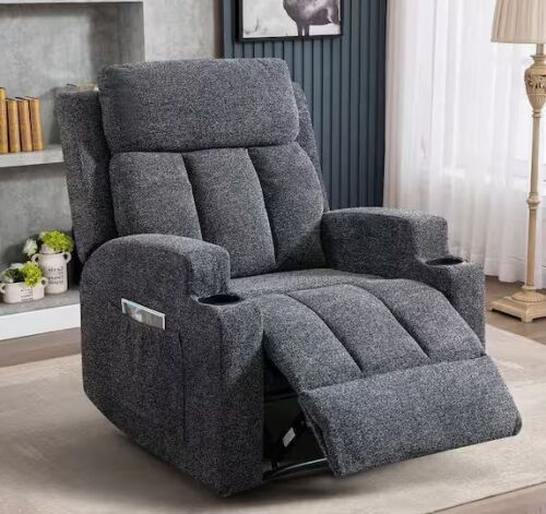 Bestier 33.5 in. W Gray Fabric Manual Massage Recliner Chair with Remote Control and 2 Dual Cup Holders - Lot 11JF