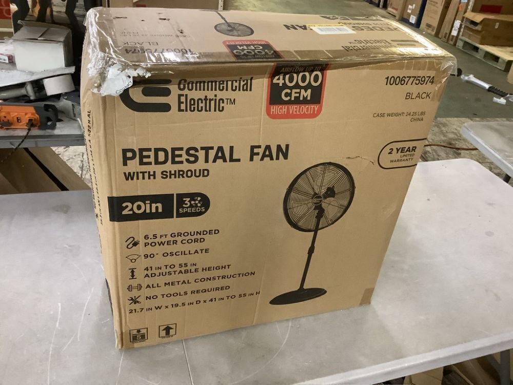 Commercial Electric 20 in. Oscillating Pedestal Fan with Adjustable Height in Black - Image 2 - Lot 96JF