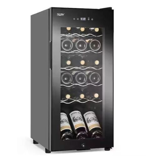 13.6 in. Black Freestanding Beverage Center 18-Bottle Wine Cooler with Interior Light - Damaged Hinge - Lot 98JF