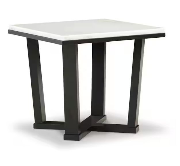 Signature DESIGN BY ASHLEY Fostead 23.88 in. White / Dark Brown Square Marble End Table with Cross Base - Image 1 - Lot 100JF
