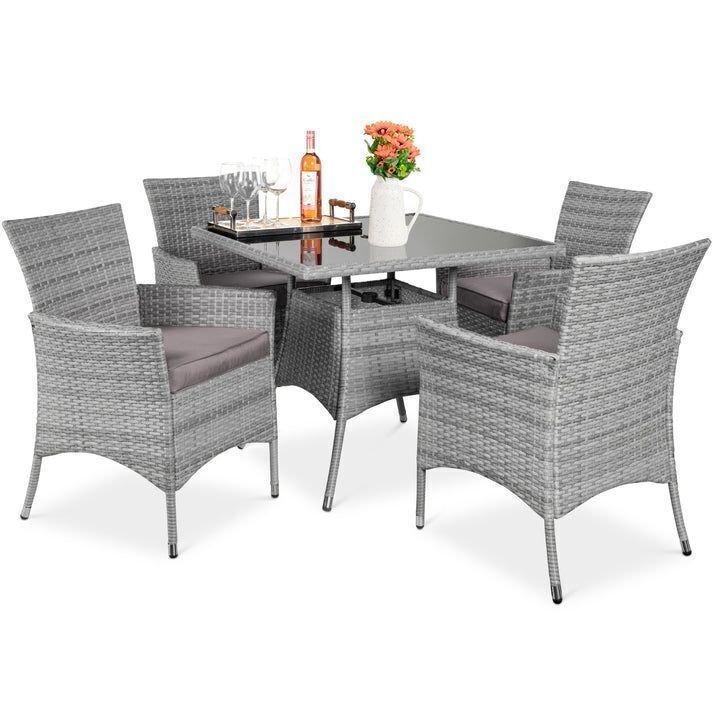 5-Piece Wicker Patio Dining Table Set w/ 4 Chairs - Image 1 - Lot 9
