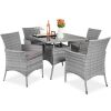 5-Piece Wicker Patio Dining Table Set w/ 4 Chairs - Thumbnail 1