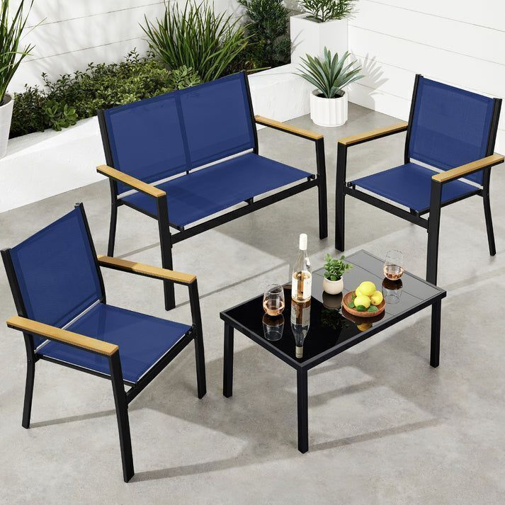 4-Piece Textilene Outdoor Conversation Set w/ Cushions, Table - Image 1 - Lot 61