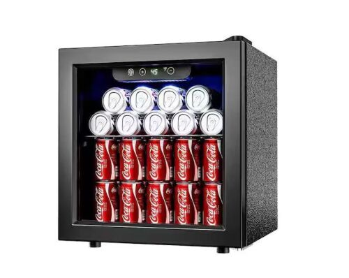 17 in. Single Zone 50-Cans Freestanding/Countertop Beverage Refrigerator Cooler Fridge in Black, Rapid Cooling - Lot 71JF