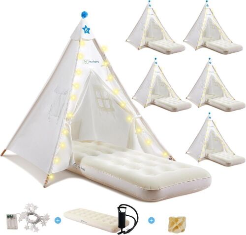 6 Pack Teepee Tent for Kids with Inflatable Airbeds - Lot 67