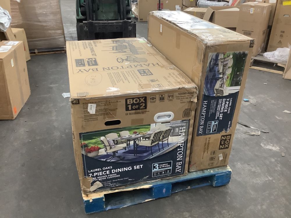 Hampton Bay Laurel Oaks 7-Piece Dark Brown Steel Outdoor Patio Dining Set with CushionGuard Putty Cushions - Image 2 - Lot 5JF