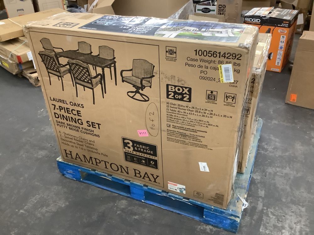 Hampton Bay Laurel Oaks 7-Piece Dark Brown Steel Outdoor Patio Dining Set with CushionGuard Putty Cushions - Image 8 - Lot 5JF