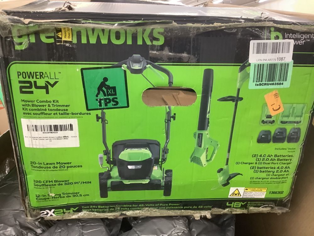 Greenworks 48V Electric 20" Steel Deck Push Mower, 12" String Trimmer, 320 CFM Blower, 3 Batteries & 2 Chargers - Image 18 - Lot 59JF