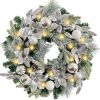 WANNA-CUL Pre-Lit 24 Inch Lighted Christmas Wreath with Silver White Christmas Ball Ornaments and Poinsettia Flowers - Thumbnail 1