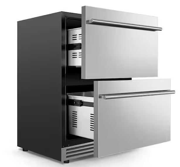 Nipus 23.4 in. 230 Plus Cans Dual Zone Beverage Refrigerator with 2-Drawers in Silver Stainless Steel Built-in Beverage Cooler - Image 1 - Lot 16JF