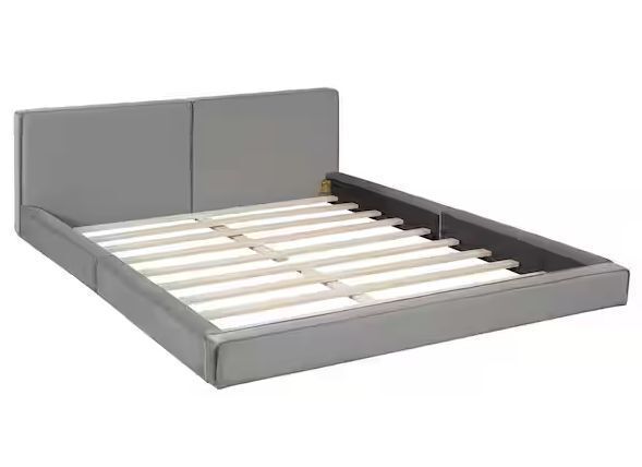 Harper & Bright Designs Gray Wood Frame Queen Size Velvet Upholstered Platform Bed - Image 1 - Lot 23JF