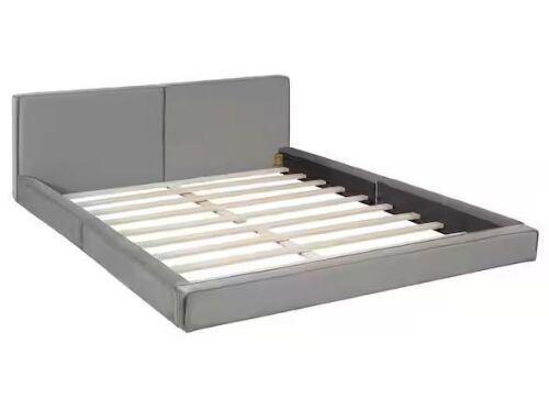 Harper & Bright Designs Gray Wood Frame Queen Size Velvet Upholstered Platform Bed - Lot 23JF