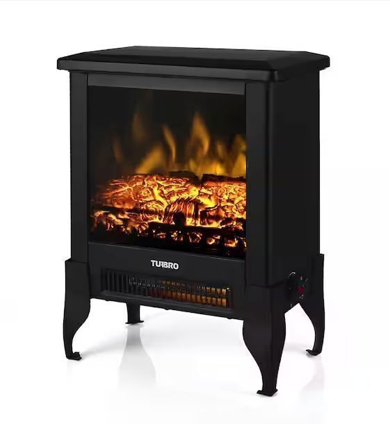 TURBRO Suburbs 18in. Freestanding Electric Quartz Fireplace, Realistic Dancing Flame Effect and Thermostat, Black - Image 1 - Lot 162JF