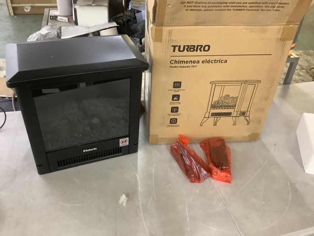 TURBRO Suburbs 18in. Freestanding Electric Quartz Fireplace, Realistic Dancing Flame Effect and Thermostat, Black - Image 2 - Lot 162JF