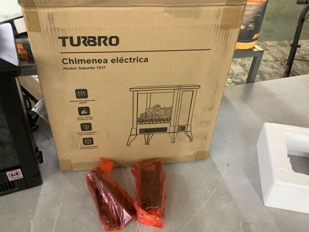 TURBRO Suburbs 18in. Freestanding Electric Quartz Fireplace, Realistic Dancing Flame Effect and Thermostat, Black - Image 4 - Lot 162JF