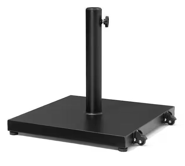 45 lbs. Weighted Concrete Patio Umbrella Base with Wheels in Black - Image 1 - Lot 776JF