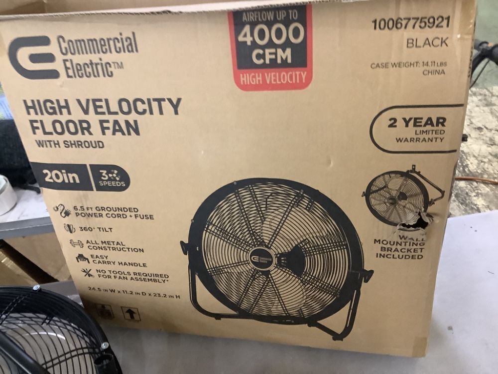 Commercial Electric 20 in. 3-Speed High Velocity Shroud Floor Fan - Image 5 - Lot 661JF