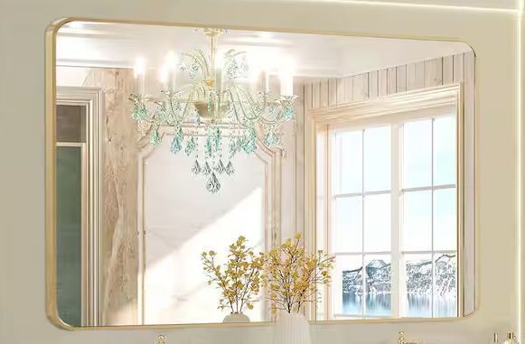 LuxHomez 30 in. W x 48 in. H Gold Rectangle Wall Mirror Aluminum Alloy Frame - Image 1 - Lot 672JF