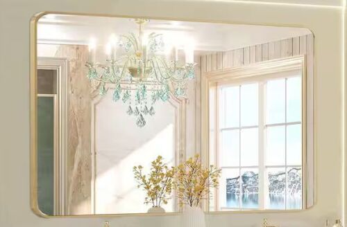 LuxHomez 30 in. W x 48 in. H Gold Rectangle Wall Mirror Aluminum Alloy Frame - Lot 672JF