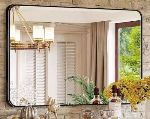 LuxHomez 30 in. W x 40. 2 in. H Rectangular Aluminum Frame Square Black Wall Mirror - Lot 673JF