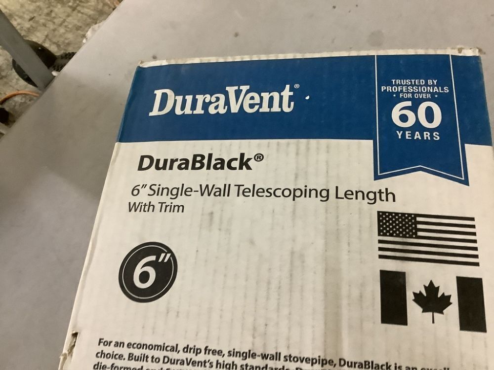DuraVent DuraBlack Stove Pipe 6in. Diameter X 44 to 68in. Telescoping Length w/ Trim - Image 4 - Lot 169JF