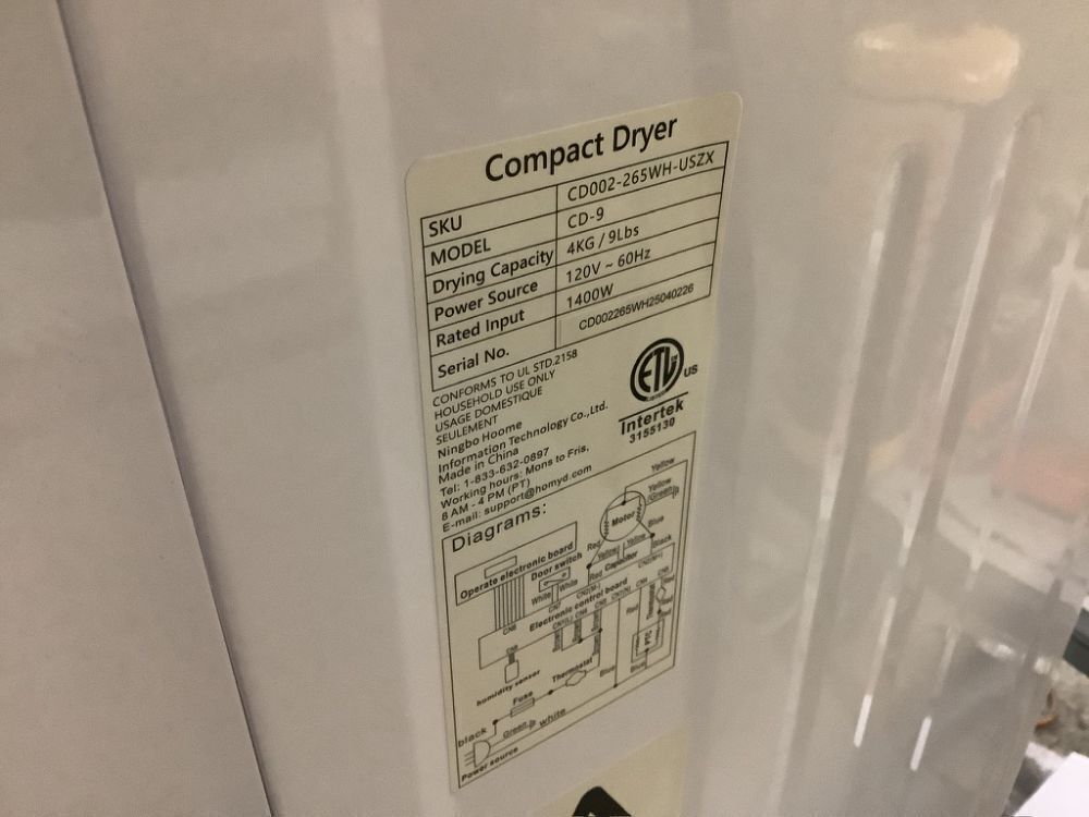 2.65 cu. ft. Vented Front Load Stackable Electric Compact Dryer - Drum Scrapes Loudly, Missing 2 Foot Levelers - Image 5 - Lot 562JF